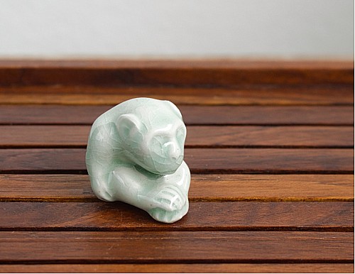 Sitting Monkey Celadon Ceramic Tea Pet